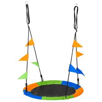 OEM Columpio De Jard&iacute;n Nido &Oslash;100x120-180 Cm Altura Ajustable Con Cuerdas Y Banderas Para Ni&ntilde;os Y Adultos Carga 80 Kg Interior Y Exterior Multicolor