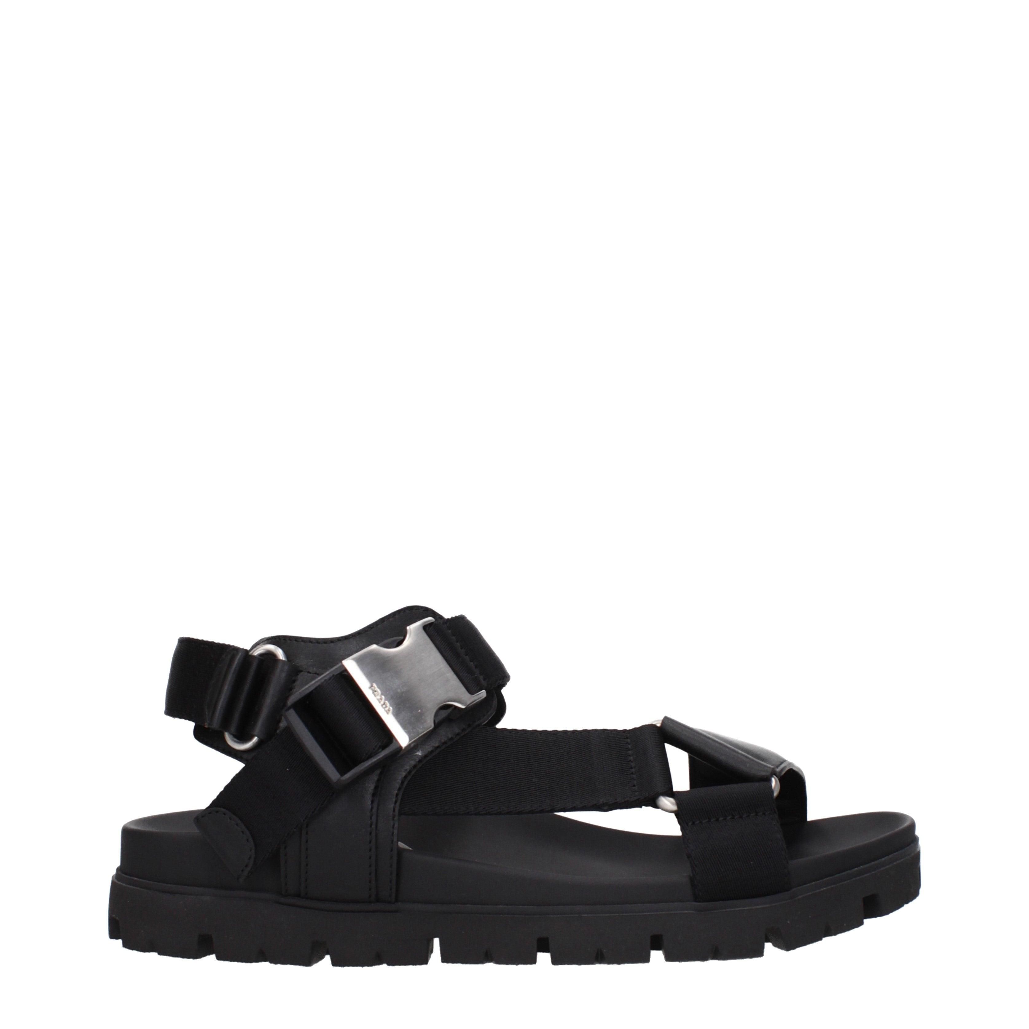 サンダル・ミュール PRADA BRUSHED LEATHER SANDALS WITH A BURNT COLOR BUCKLE Prada Brushed Leather Sandals With A Burnt Color Buckle In