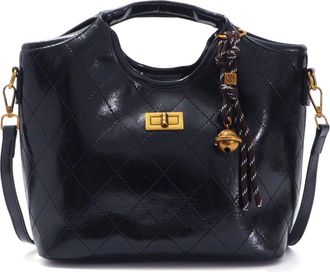 Adornia Black Quilted Handle Bag with Bag Charms and Optional Strap