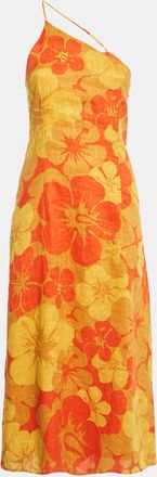 Faithfull The Brand Faithfull The Brand Yellow/orange Floral Print Linen Soko Midi Dress