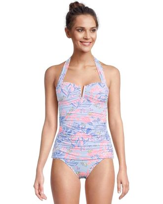 Lilly Pulitzer Peggi Tankini Top Womens Multi Floral Tie Back Halter JDM2549