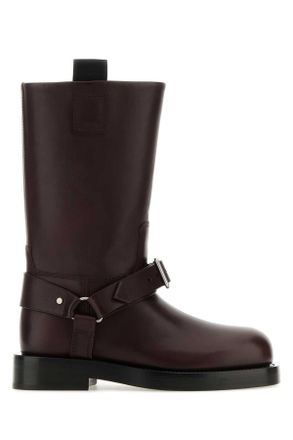Burberry Aubergine Leather Saddle Ankle Boots