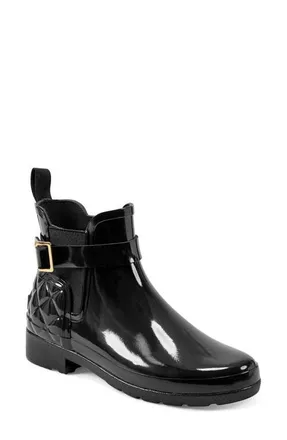Hunter Original Refined Quilted Gloss Chelsea Waterproof Boot in Black at Nordstrom, Size 10