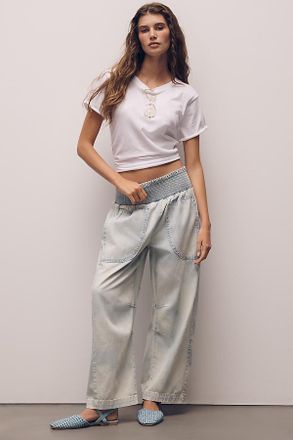 Pilcro Reese Barrel-Leg Pants in Cross-Weave Cotton