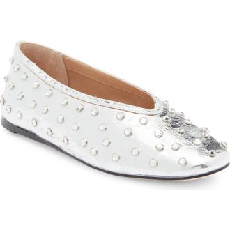 Steve Madden Leni Rhinestone Embellished Flat in Silver at Nordstrom Rack, Size 6.5