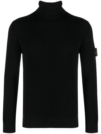 Stone Island Maglione a collo alto con applicazione Compass - Nero