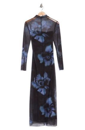 Desigual Mock Neck Long Sleeve Mesh Maxi Dress in Blue at Nordstrom Rack, Size X-Small