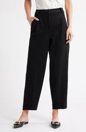 Wit & Wisdom Skyrise Pleated Pinstripe Relaxed Barrel Leg Ankle Trousers in Black at Nordstrom, Size 6P