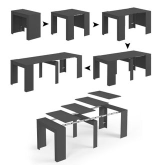 Dmora Mesa Consola Compton, Mesa De Comedor Extensible, Mesa Con Extensiones Multiusos Que Se Puede Extender Hasta 10 Asientos, 51/237x90h78 Cm, Antracita, 