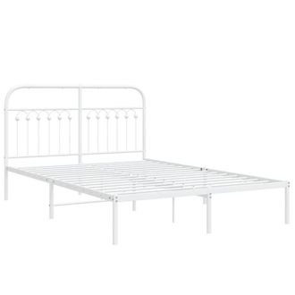 Berkfield Home Metal Bed Frame without Mattress with Headboard White 135x190cm | Size: 135x190 cm