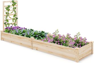 Costway Costway - Cama Elevada De 2 Macetero Y 1 Enrejado, Kit De Macetero De Madera Para Patio, Jard&iacute;n, Balc&oacute;n, Macetero De Jardiner&iacute;a Elevado Para Patio 235