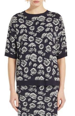 Max Mara Zufolo Floral Jacquard Crewneck Sweater in Navy at Nordstrom, Size X-Small