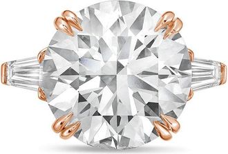 Diana M. Jewels 14kt rose gold 2ct lab grown round diamond ring with baguettes on the sides