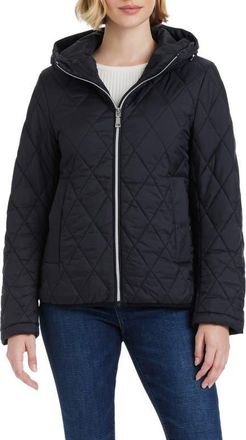 Vince Camuto Water Resistant Hooded Quilted Jacket in Black at Nordstrom, Size Small