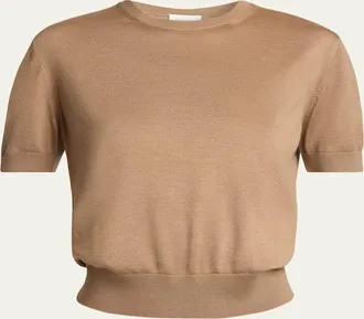 Saint Laurent Wool-Cashmere Short-Sleeve Top