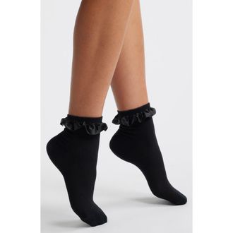 Casa Clara Love Amora Ruffle Ankle Socks in Black at Nordstrom
