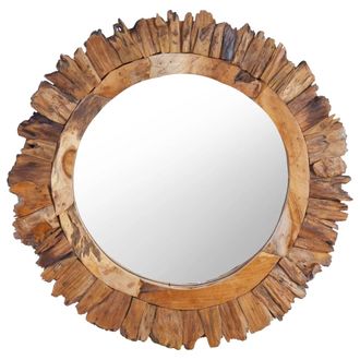 vidaXL Specchio Da Parete 60 Cm In Legno Di Teak Rotondo Vidaxl