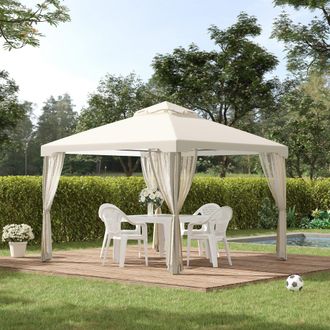 OUTSUNNY 3 x 3 m Metal Gazebo Garden Outdoor 2-Tier Roof Marquee Party in Cream