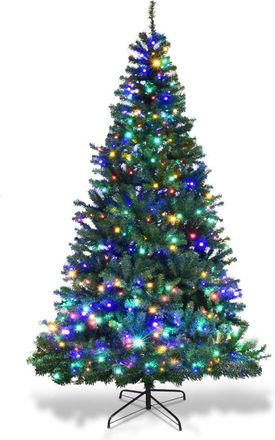 Costway Rbol De Navidad Artificial 210cm Pvc Con Soporte Led Cadena De Luces De 2 Tipos Decoraci&oacute;n Para Navidad Hogar Interior Fiesta