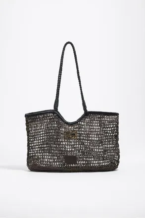 Bimba & Lola Large Dark Raffia-Effect Shopper Bag in Chocolate at Nordstrom