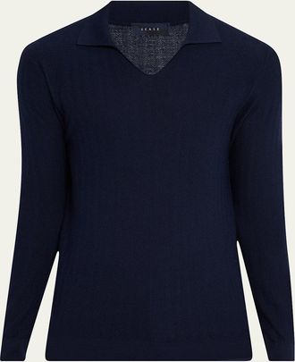 Sease Mens Herringbone Johnny-Collar Polo Sweater