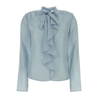 Jacob Cohen Blouses, female, Blue, Size: 2XS Blusa Con Volant Davanti