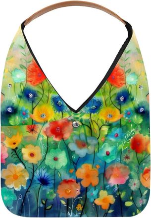 Generic Watercolor Floral Colorful Painting Reusable Lightweight Grocery Bags - Foldable Into Compact Pouch, Washable & Sturdy, Multipurpose for Shopping and 