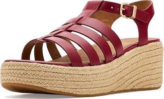 FitFlop Platfforms Espadr. Leather Fisherman Wedge Sandals Womens Wedge Shoes Burnt Berry : 10 M (B)