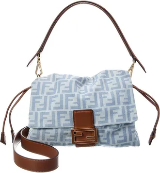 Fendi Fendi Mamma Baguette Medium Ff Denim & Leather Shoulder Bag