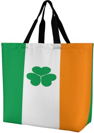 Generic Ireland Flag Shamrock Reusable Shopping Bags Large Capacity Grocery Bag Heavy Duty Tote for Women 40x40x16cm