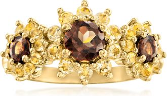 Ross-Simons Yellow Citrine and. Smoky Quartz Sunflower Ring in 18kt Gold Over Sterling