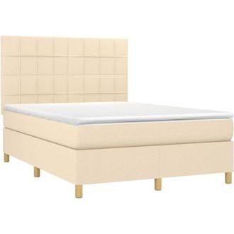 vidaXL Cama Box Spring Colch&oacute;n Y Luces Led Tela Crema 140x200 Cm Vidaxl
