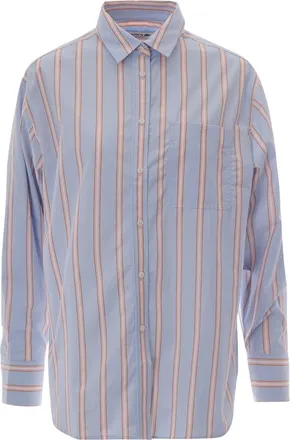 Lacoste Oversized Striped Poplin Shirt with Embroidered Crocodile