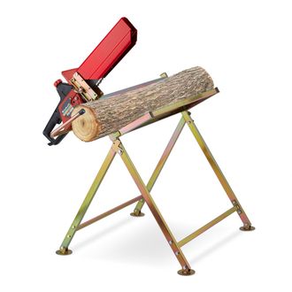 Relaxdays Caballete Le&ntilde;a Con Soporte Para Motosierra, Banco Cortar Madera, Hasta 120 Kg, Metal, 86 X 88 X 73 Cm, Dorado - Relaxdays