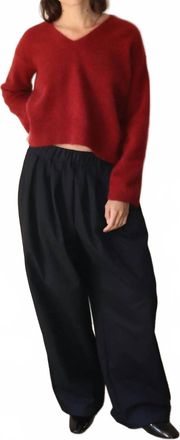 C.T. Plage Long Sleeve V-Neck Top In Red