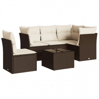 vidaXL Vidaxl - Set Sof&aacute;s De Jard&iacute;n 6 Piezas Y Cojines Rat&aacute;n Sint&eacute;tico Marr&oacute;n