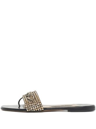 Gina crystal leather sandals - Black
