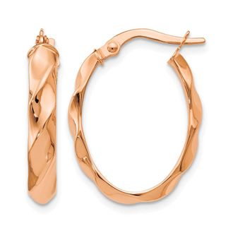 Diamond2Deal 14K Rose Gold Polished and Twisted Oval Shape Hoop Earrings