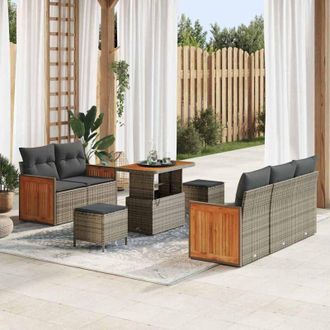 vidaXL Vidaxl - Conjunto De Sof&aacute; De Jard&iacute;n Con Coj&iacute;n 8 Pcs Gris Polirat&aacute;n