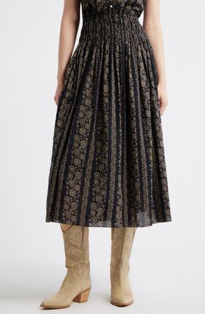 The Great. The Canary Print Midi Skirt in Black And Cream Token Floral at Nordstrom, Size 3