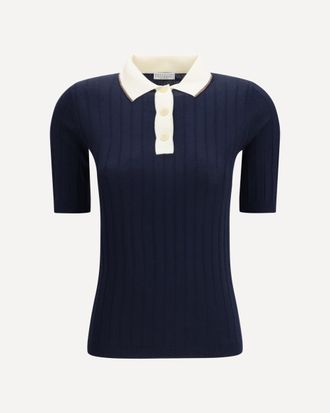 Brunello Cucinelli Short sleeve Polo in virgin wool and cashmere with accessory detail Female L