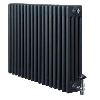 MonsterShop Traditional 4 Column Radiator & Valves - 600 x 785mm - Anthracite Grey