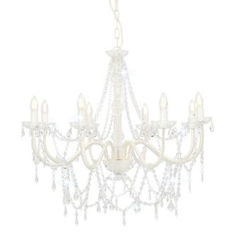 Berkfield Home Chandelier with Beads White 8 x E14 Bulbs