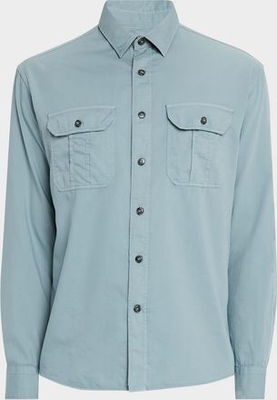 Canali Mens Garment Dyed Casual Button-Down Shirt