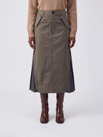 sacai High-Waisted A-Line Cotton Midi Skirt with Flap Pockets