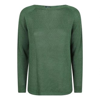 Max Mara S Max Mara Sweaters - Dames - Ronde hals truien - Groen - L - Linnen - Truien & Vesten