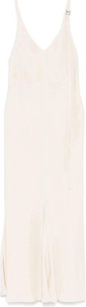 Sportmax V-hals Maxi Jurk met Zilveren Details - Dames - Maxi kleedjes - Beige - S - Kleedjes