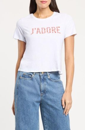 Cinq &agrave; Sept JAdore Heart Cotton Shrunken T-Shirt in White/Red Tangerine at Nordstrom, Size X-Small