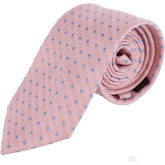 Trafalgar Store Ignacio Linen Blend Polka Dot Vertical Slant Lined Business Necktie in Coral at Nordstrom