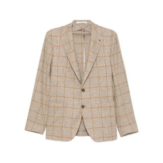 Tagliatore Blazers, male, Beige, Size: M Check-Pattern Notched-Lapel Jacket